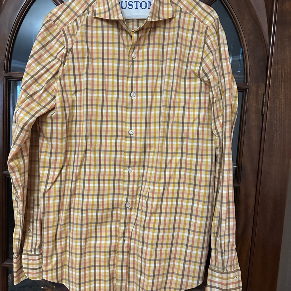 Vibrant Orange and Yellow Plaid Dress Shirt